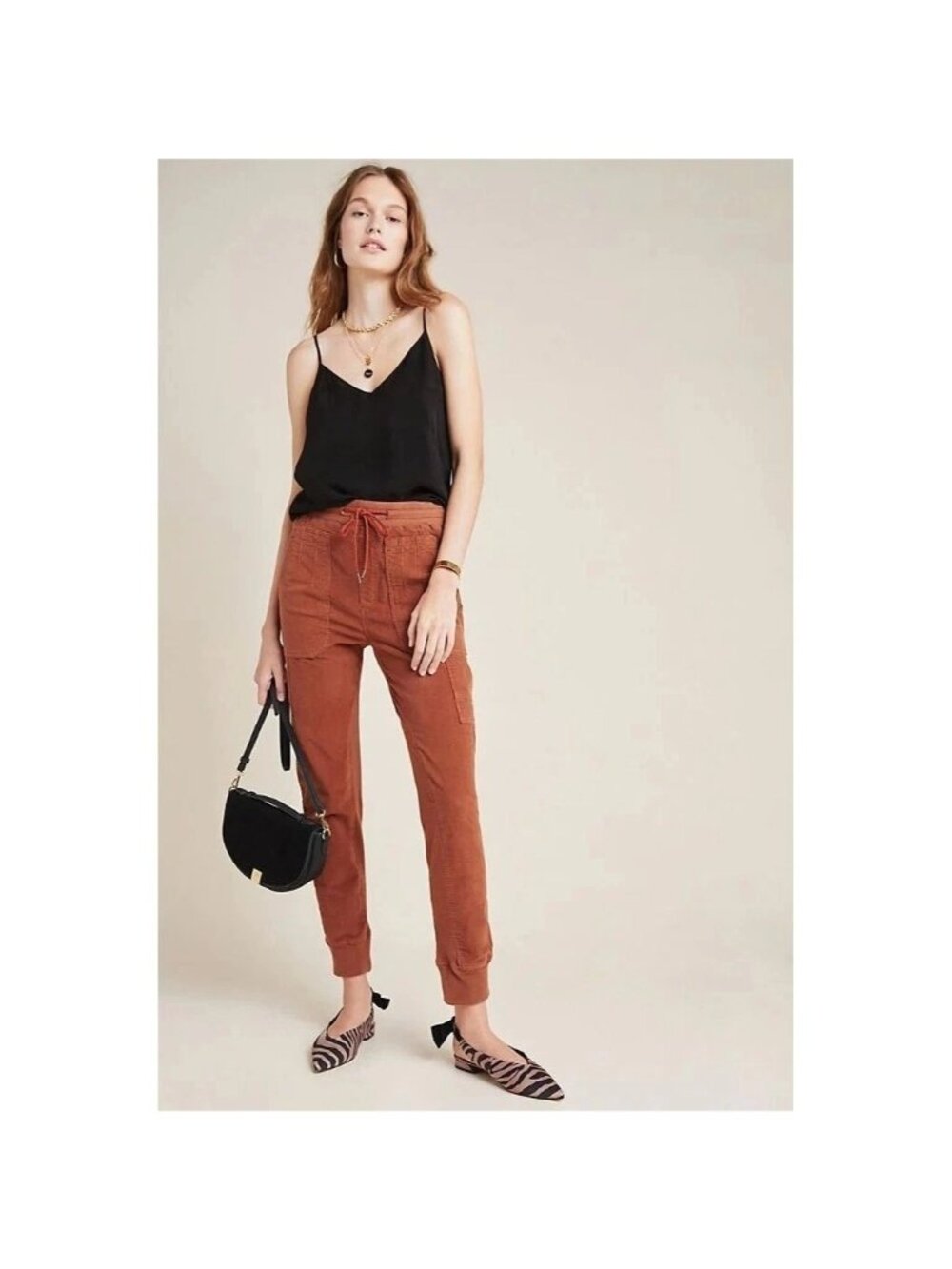 Anthropologie Women's Brown Leigh Corduroy Elastic Cuffs Joggers Size M 3090 - Picture 2 of 11